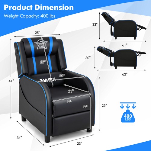 Massage Gaming Recliner Chair PU Leather Single Recliner Sofa Chair Blue - Picture 3 of 10