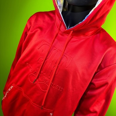Forever Fearless Musa Motivation Red Embossed Hoodie Sweatshirt Mens XL NWT
