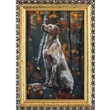 Original Oil Painting English Setter Dog Portrait Framed 4x6 Hunting Art Decor