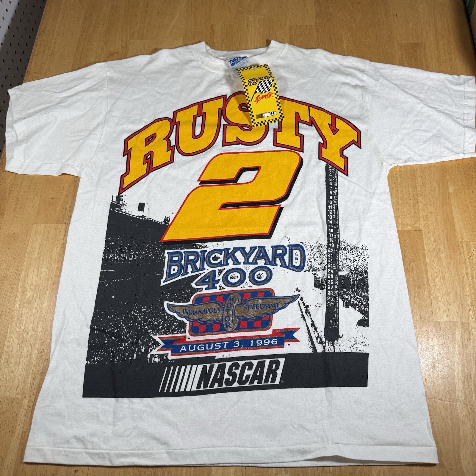 NEW 1996 Rusty Wallace Tultex Brickyard 400 Men’s Size L Shirt Checkered Flag