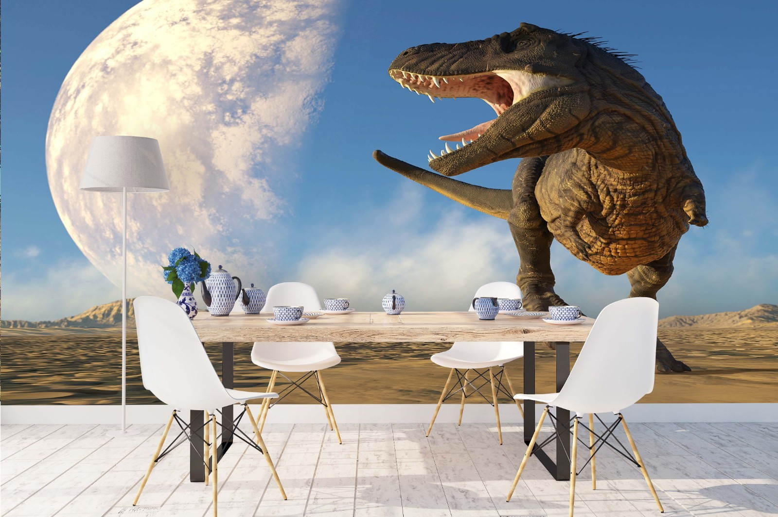 3D Dinosaur Moon Illustration Wall Murals Wallpaper Murals Wall Sticker