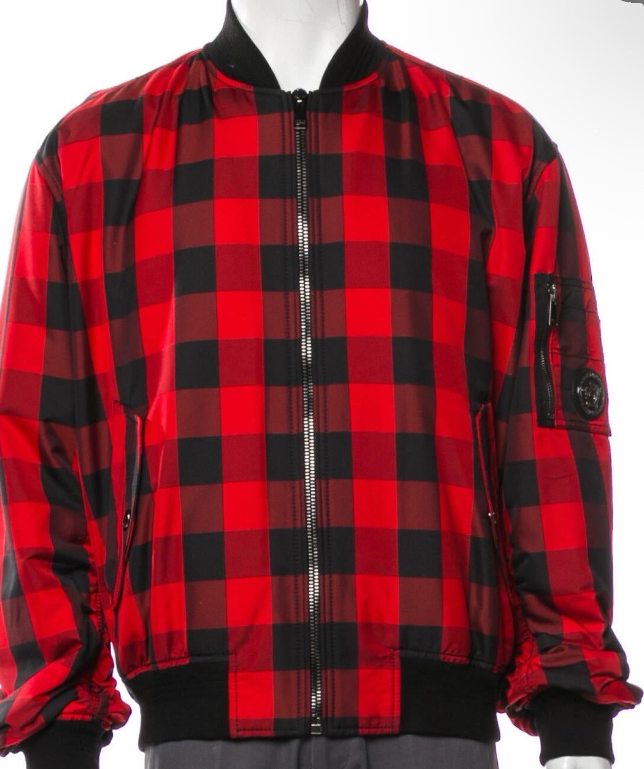 Versace Gingham Bomber Jacket Red - image 1