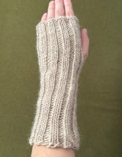 Hand Knit 100% Wool Hand Warmers Fingerless Gloves Solid Latte Color Handwarmers