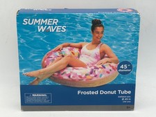 Summer Waves Frosted Donut Pool Tube 45" Pink Sprinkles Inflatable Float Ages 9 