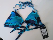Scales Womens Bimini Triangle Bikini Top Bathing Suit Top Size M blue camo New