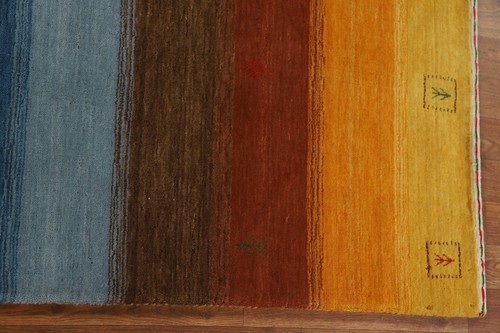 Striped Modern Gabbeh 7 ft Runner Rug Hand-knotted 6' 7' x 2' 9' Wool - Picture 8 of 12