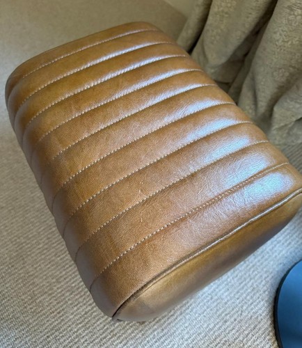 Brown Leather Stool / Footstool Wood Legs Pommel Horse Style Retro Vintage - Picture 5 of 8