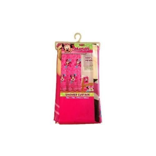 NEU! Disney Minnie Mouse Stoff Duschvorhang Rosa Blumen Herzen Schleife PEVA - Bild 2 von 2