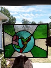 stained glass window panel.. Hummingbird/Green accent