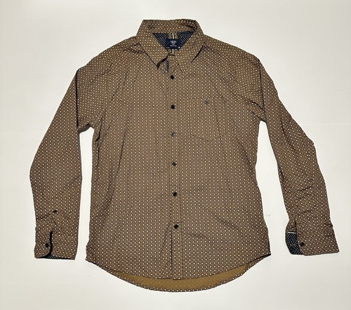 Level Ten Men's Long Sleeve Button Up Shirt Medium Brown Blue White