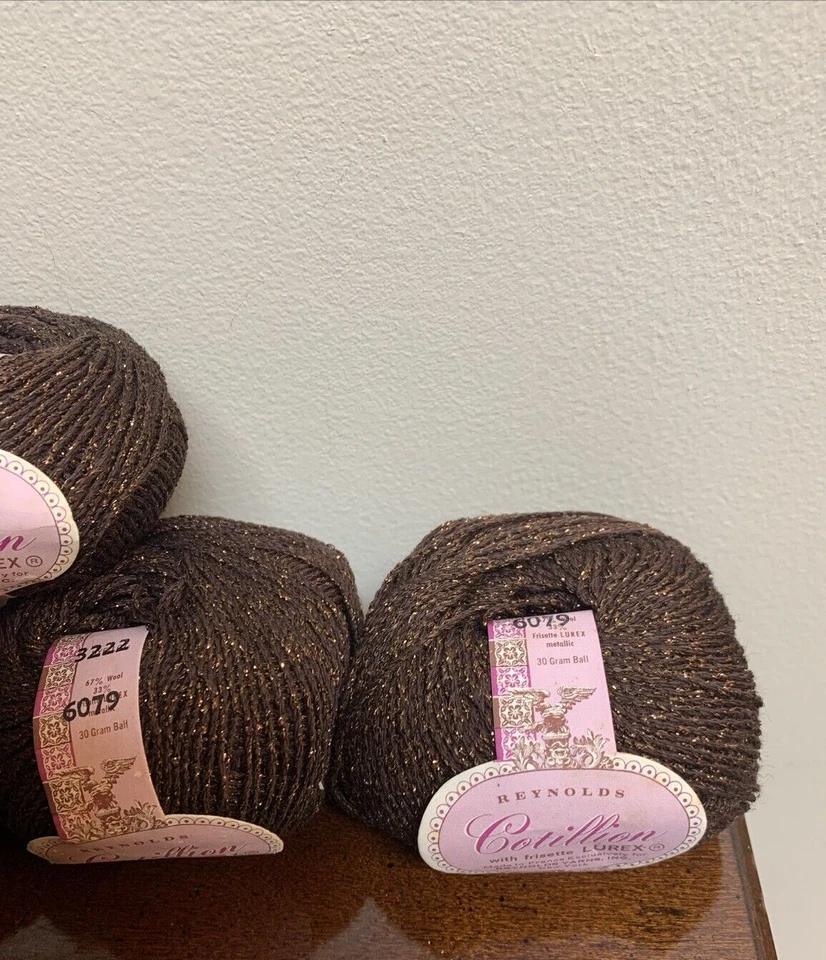 Lot of 6 Brown Copper Metallic Reynolds Cotillion Frisette Wool Lurex Yarn - Image 4 of 4