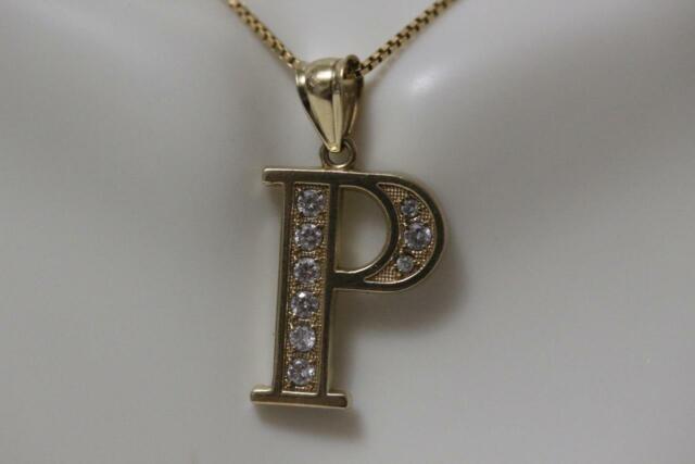 Fine 10K Yellow Gold Initial Letter "P" Charm w/ Clear Stones (CZs