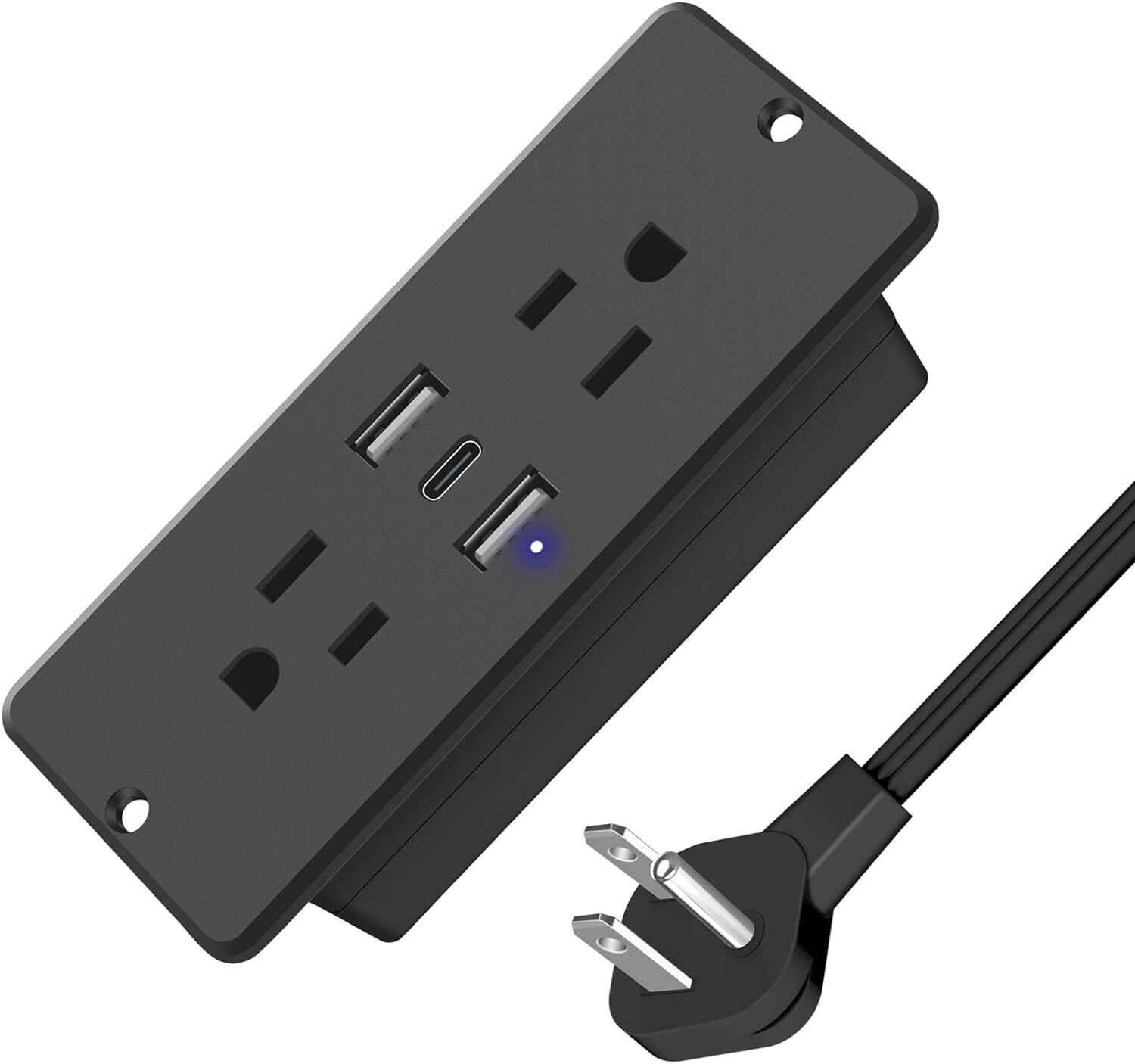 HHSOET 5 in 1 Recessed Power Strip Flat Plug, 20W Fast 6FT, Black-20W