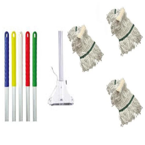 Kentucky Metal Mop Handle With Metal Clip And 3 Mop Heads - Colour Yellow