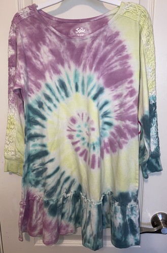GIRL'S Dress Justice Small 7/8 Tie-DYE Long Sleeve Lace COTTON DEEP TEAL NWT - Picture 2 of 5