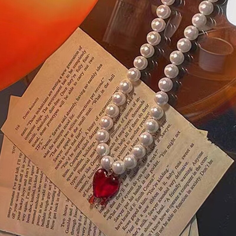 Sweet Cool Heat Pendant Necklace Trendy Imitation Pearls Choker
