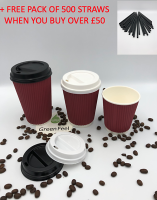 100 8oz DISPOSABLE CUP BROWN PAPER RIPPLE TRIPPLED WALL CUPS COFFEE TEA NO LIDS