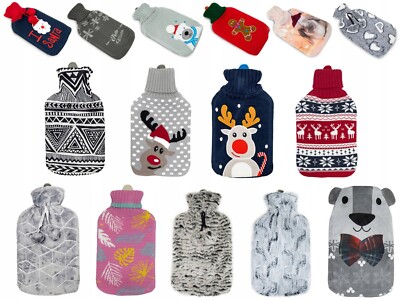 Wärmflasche mit warmem Strickfleece Kunstfell Naturkautschukbezug groß 2L