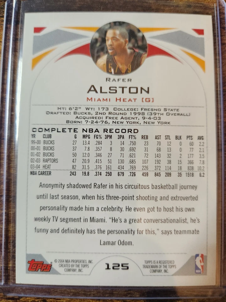 2003-04 Topps Rafer Alston Gold 95/99 SSP #125 Miami Heat Foto 2 de 2