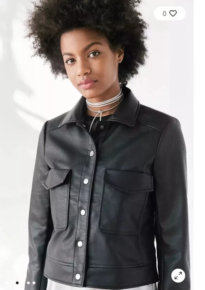 Chaqueta de Camionero Anthropologie Kimchi Azul Cuero Sintético Encogido, Pequeña, ¡Nueva! Foto 3 de 4