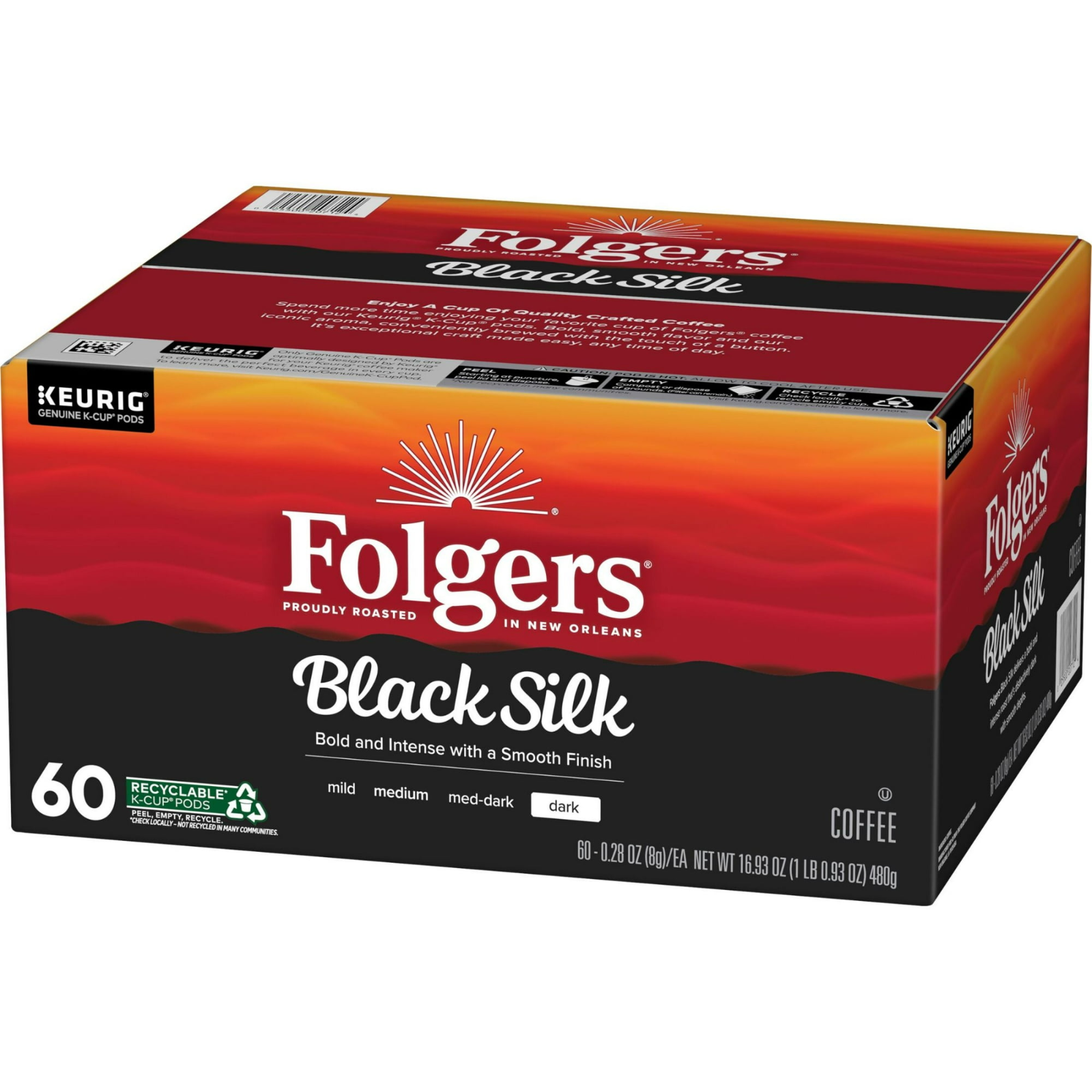 2 Pack Folgers Black Silk, Dark Roast Coffee, Keurig K-Cup Pods, 60 ...
