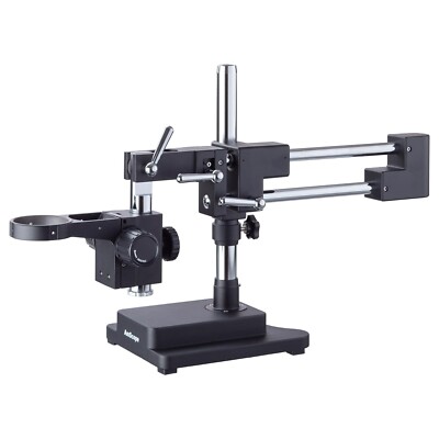 AmScope Heavy Duty 3D-Axis Double-Arm Boom Stand Multi-Use Black Cast Steel Base