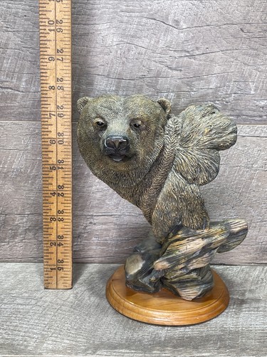 Bear Figure Head on Driftwood Hand Painted Composite 8” Tall Bronze Color - Picture 8 of 9