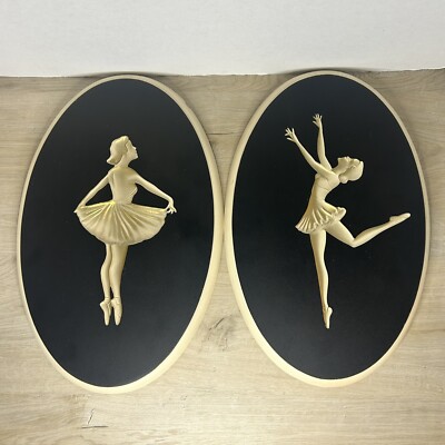 Vtg Pair Ballerina Chalkware Hanging Plaques Ballet Dancer MCM Parsons Intaglios