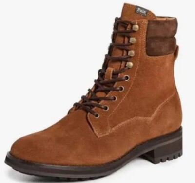 Polo Ralph Lauren Bryson Cow Suede Field Boots Teak/Chocolate Brown Sz 10.5 NWOB