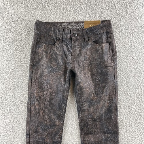 Wax Jeans Juniors Size 3 Skinny Low Rise Shiny Brown Snakeskin Pattern Pants NEW - Picture 3 of 12