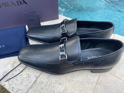 PRADA BLACK LEATHER LOAFER SHOES 4D2823 NEW IN BOX PRADA LOGO LEATHER LOAFER BUSINESS SHOES 4D2823 BLACK NEW  main image 2