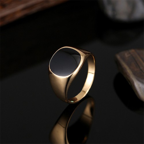 18K GOLD EP BLACK OVAL CUT MENS DRESS RING SIZE 7-14 YOU CHOOSE - Picture 2 of 2