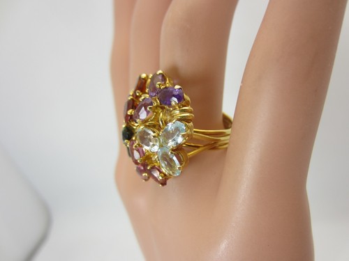 18K Oro Amarillo con Amatista Aguamarina Granate Y Turmalina Anillo 5.40CT - Imagen 5 de 16