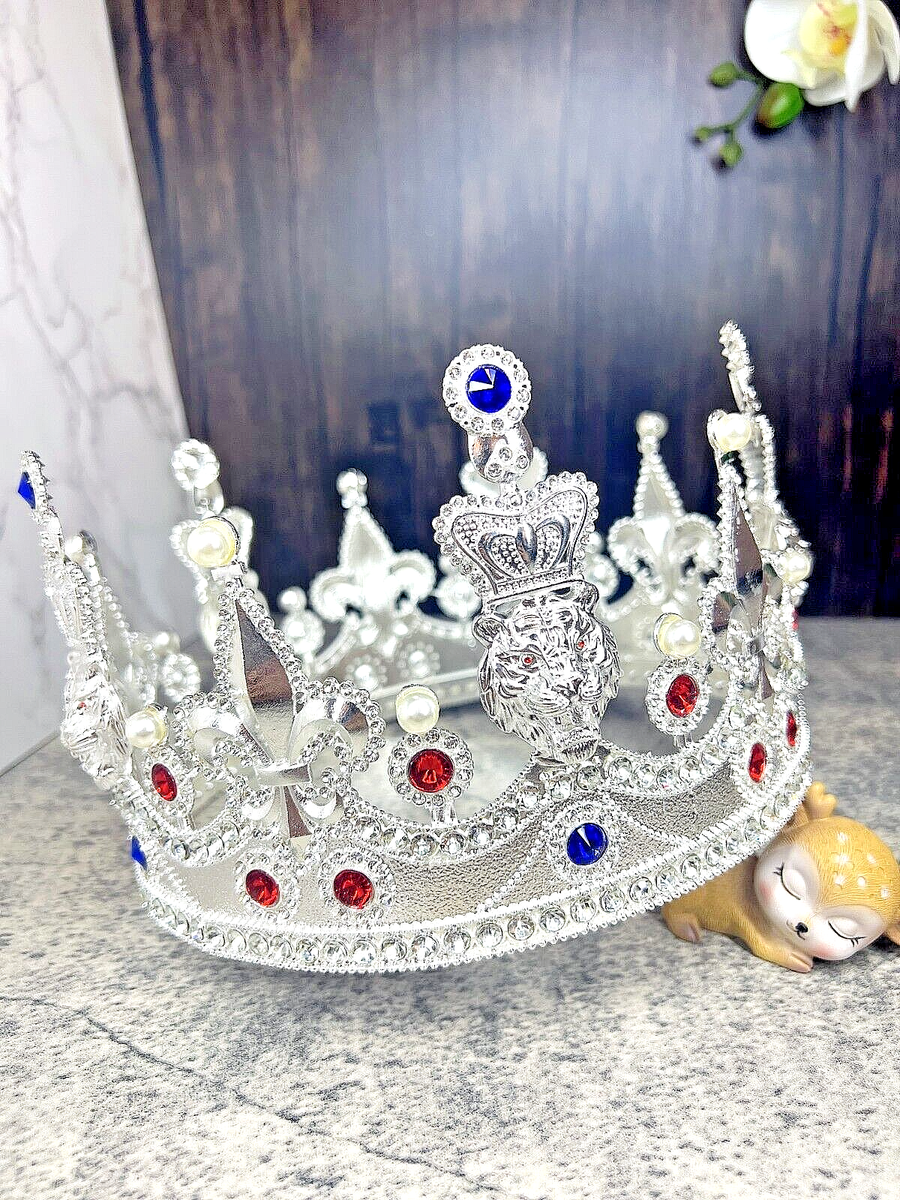 Lion King silver Crown, Male Royal Crown, Pageant Silver  display picture 2
