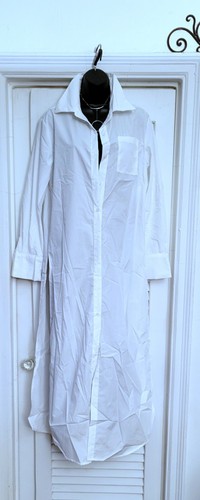 Tall Girl White Long Sleeve w/Side Slits Loose Fit Maxi Shirt Dress M/L - Picture 18 of 19