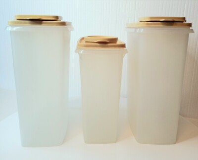 Vtg Tupperware Modular Mates Cereal Keepers 1588-6 & 469-15 Almond Lid Lot of 3