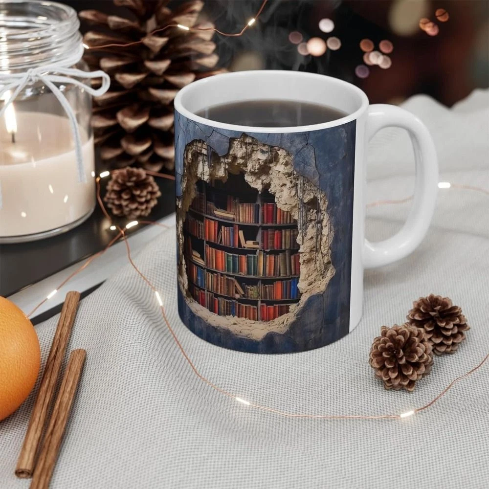 Creative 3D Bookshelf Mug 3D Book Lovers Coffee Mug Gift A Library Shelf Cup