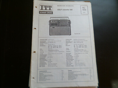 Original Service Manual Schaltplan  ITT Schaub Lorenz Golf Cassettte 108