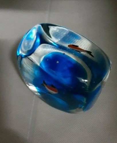 Aquarium Paperweight Art Bubble Glass Tropical Fish Square Clear Blue - Picture 9 of 9