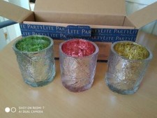 PARTYLITE ""GLASPALME"" SET MIT 3 x BLAULICHT TRIO HALTER - NEU IM KARTON