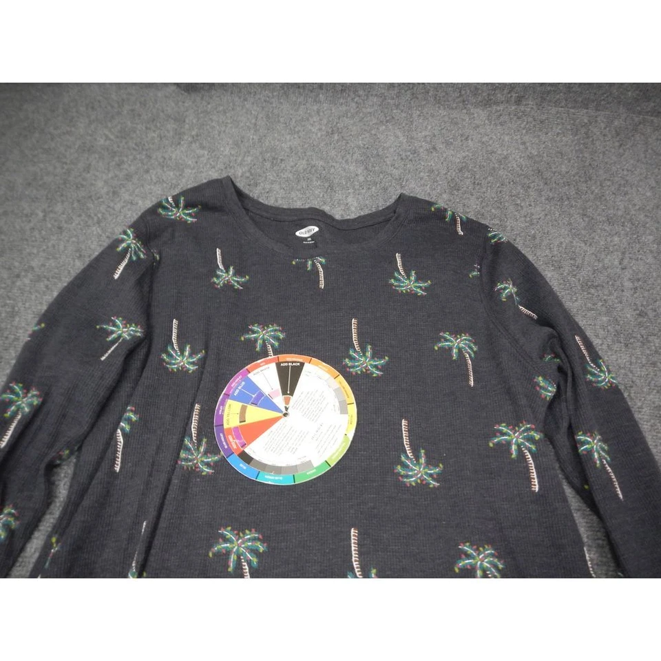 Old Navy Thermal Top Gray XXL Women's Palm Tree Holiday Print Long Sleeve - Image 2 of 4