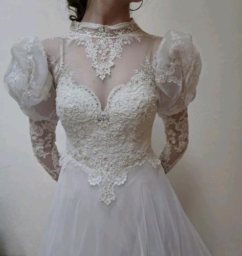 Eve of Milady Vintage Wedding Dress Edwardian Cottage Core Gown Train Puffed