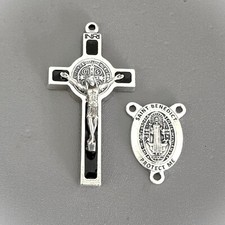 Rosary CENTER & CRUCIFIX Set Italy Rosaries Parts St. Saint Benedict LARGE BLACK