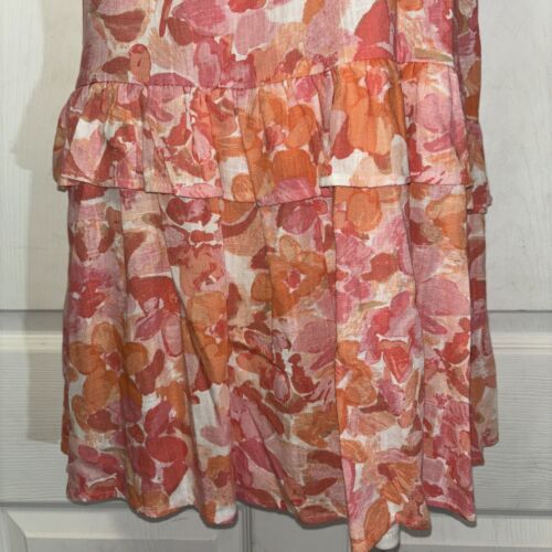 NWT GB Girls Dress XL XLarge 14 16 Linen Blend Floral Ruffle Sleeves Pink Peach - Picture 3 of 8