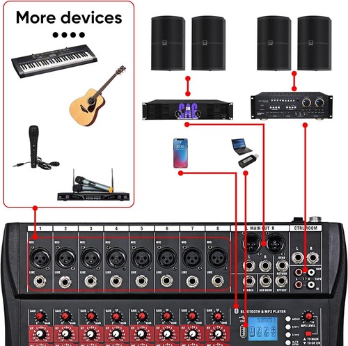 8 Kanal Bluetooth Live Studio Audio Mixer Power Mixing Console Platine mit USB OP - Bild 2 von 9