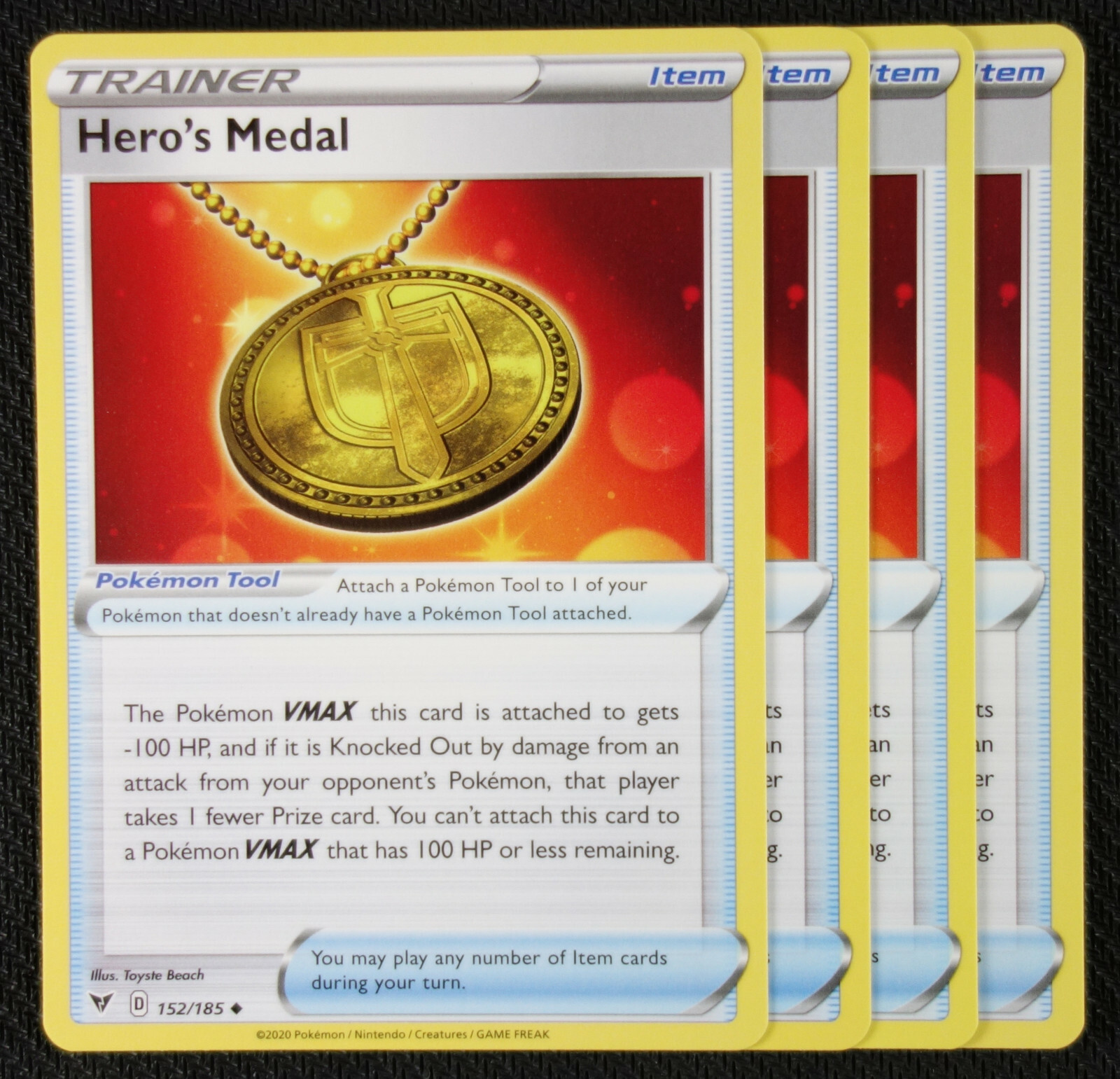 Pokemon Cards 4x Hero's Medal 152/185 Playset Vivid Voltage NM/M