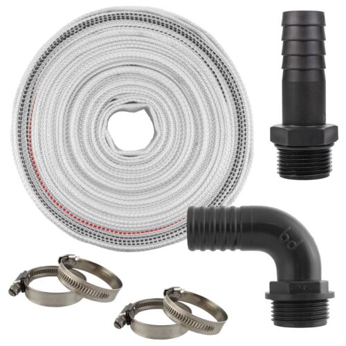 Reinforced Braid Lay Flat Hose Pipe with Hose Clips + BSP Male Threaded Fittings - Picture 4 of 5