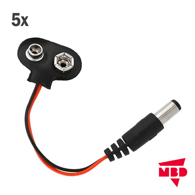5x 9 Volt Batterieclip Block Batterie Clip Anschluss Kabel 5,5x2,1mm Hohlstecker