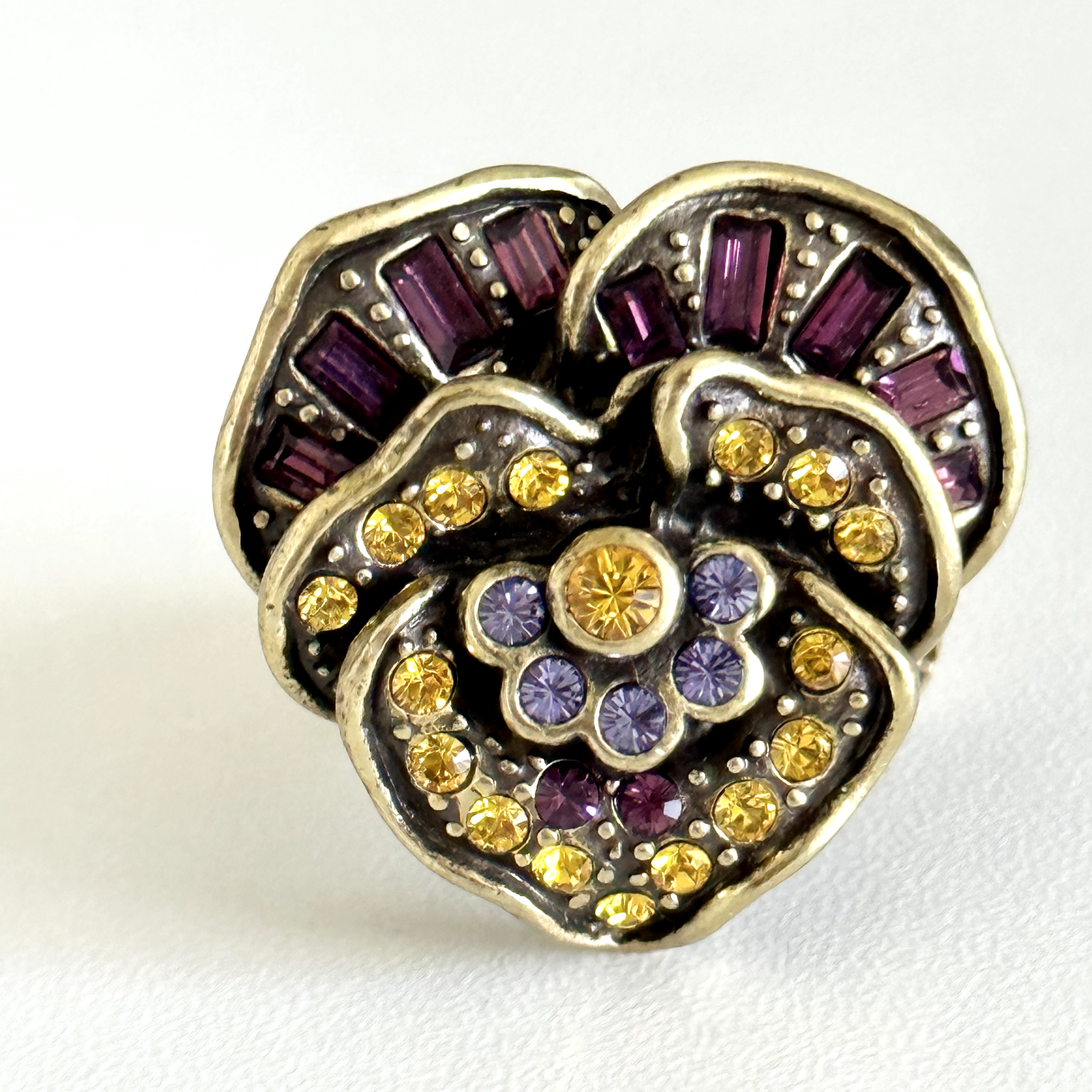 Heidi Daus 3D Multicolor Crystal Flower Ring in Purple Orange Size 5.75