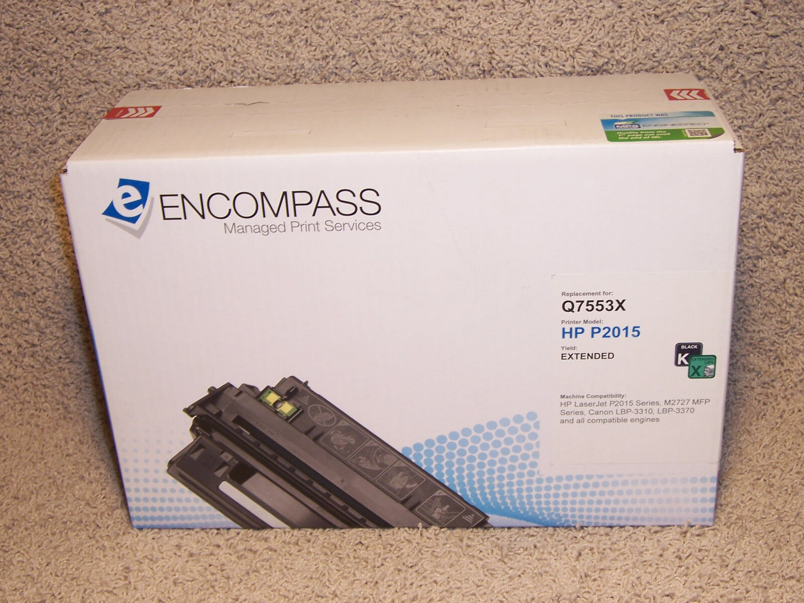 Encompass Compatible Q7553X Extended Toner for HP P2015 Free Shipping 